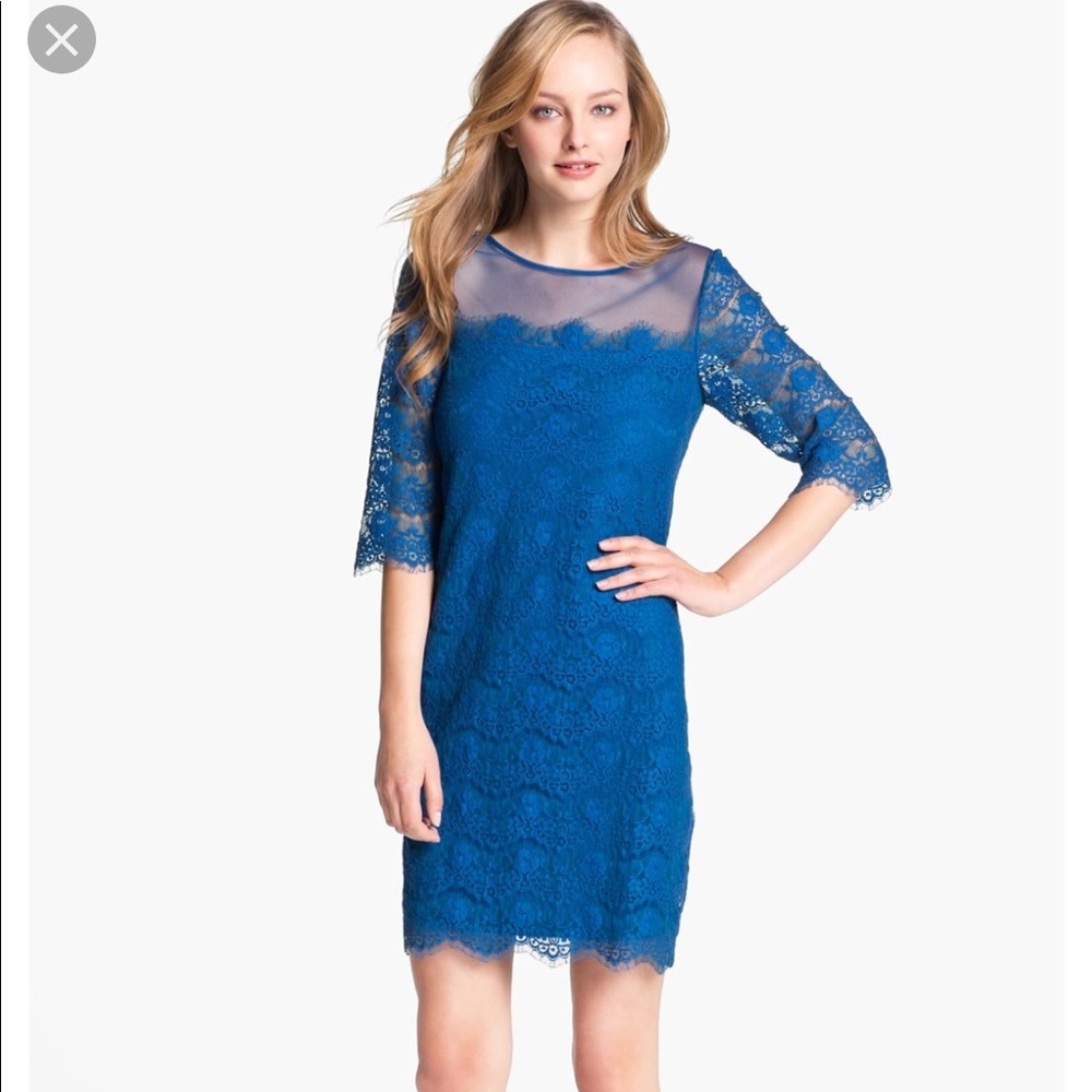 Max & Cleo Lillian Scallop Blue Lace Dress, B13